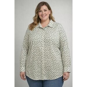 Talbots Green Polka Dots button down shirt women 2X